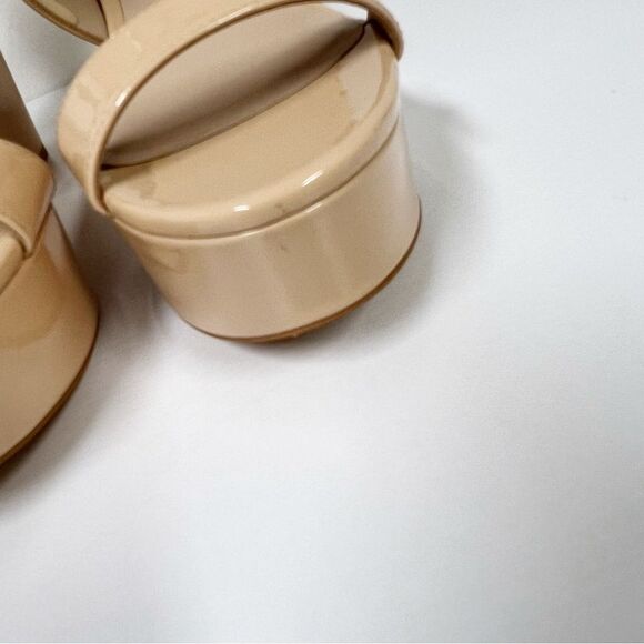 Stuart Weitzman Ave 75 Platform Wedge Strappy Nude Patent Leather Heels 10 - Picture 3 of 7